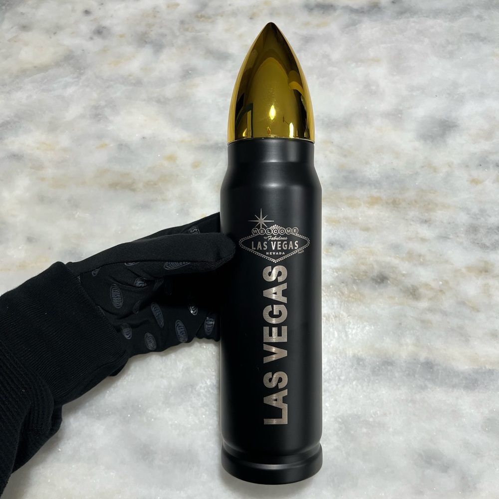 Las Vegas Novelty Bullet Water Bottle, Black with Gold Accent